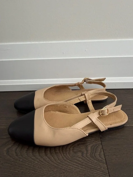 Leather Black cap toe slingback flats 38 - Picture 3 of 7